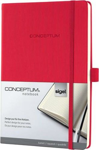 Jegyzetfüzet, exkluzív, A5, kockás, 97 lap, keményfedeles, SIGEL Conceptum, piros (SICO654)