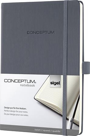Jegyzetfüzet, exkluzív, A5, kockás, 97 lap, keményfedeles, SIGEL Conceptum, sötétszürke (SICO658)
