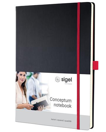 Jegyzetfüzet, exkluzív, A4, kockás, 97 lap, keményfedeles, SIGEL Conceptum Red Edition, fekete-piros (SICO660)