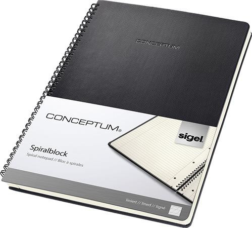Spirálfüzet, exkluzív, A4, vonalas, 80 lap, keményfedeles, SIGEL Conceptum, fekete (SICO821)