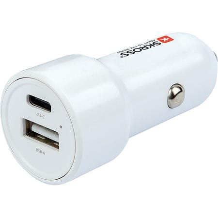 Autós töltő, USB-C kábellel, 1xUSB-A, 1xUSB-C PD, 65W, SKROSS (SKAT65WPD)