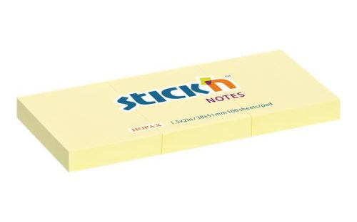 Öntapadó jegyzettömb, 38x51 mm, 3x100 lap, STICK N, pasztellsárga (SN21003)