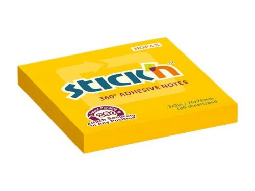 Öntapadó jegyzettömb, 76x76 mm, 100 lap, STICK N „360°, narancs (SN21551)
