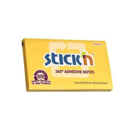 Öntapadó jegyzettömb, 76x127 mm, 100 lap, STICK N „360°, sárga (SN21555)