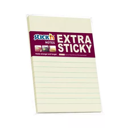 Öntapadó jegyzettömb, vonalas, 150x101 mm, 90 lap, STICK N Extra Sticky, pasztellsárga (SN21668)