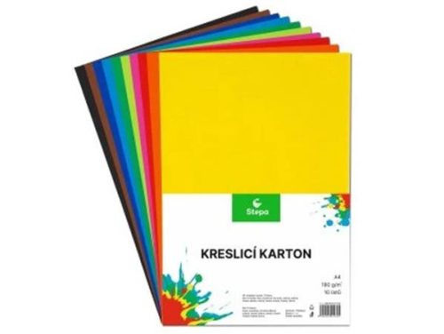 Rajzlap A4, 180g, 10 lap, STEPA, vegyes színek (ST240141013)