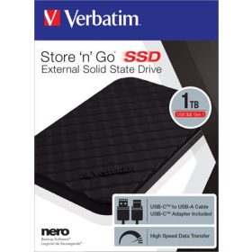   SSD (külső memória), 1TB, USB 3.2, VERBATIM Storen Go, fekete (SVM1TSG)