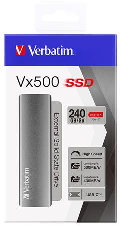 SSD (külső memória), 240 GB, USB 3.1, VERBATIM Vx500, szürke (SVM240G)