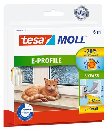 Ajtó- és ablaktömítő szalag, 9 mm x 6 m, TESA tesamoll® E profil, fehér (TE05463F)