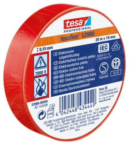 Szigetelőszalag, 19 mm x 20 m, TESA Professional, piros (TE53948P)