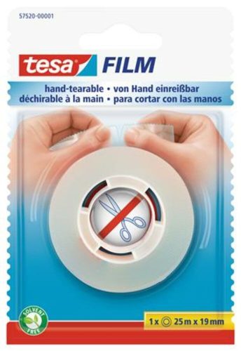 Ragasztószalag, kézzel téphető, 19 mm x 25 m, TESA Tesafilm, átlátszó (TE57520)