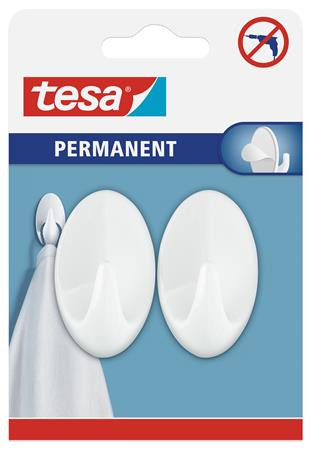 Műanyag akasztó, öntapadó, ovális, L méret, TESA, fehér (TE66603)