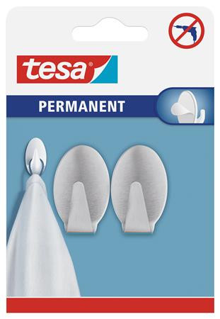 Fém akasztó, öntapadó, ovális, L méret, TESA, matt króm (TE66611)