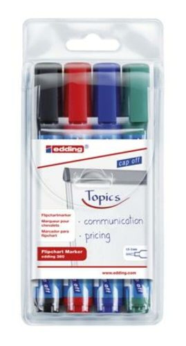 Flipchart marker készlet, 1,5-3 mm, kúpos, EDDING 380, 4 különböző szín (TED380V4)