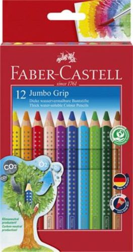 Színes ceruza készlet, háromszögletű, FABER-CASTELL Jumbo Grip, 12 különböző szín (TFC110912)