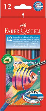 Akvarell ceruza készlet, hatszögletű, ecsettel, FABER-CASTELL, 12 különböző szín (TFC114413)