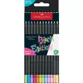  Színes ceruza készlet, háromszögletű, FABER-CASTELL Black Edition,  6-6 különböző neon és pasztell szín (TFC116410)