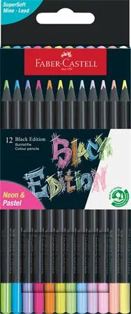 Színes ceruza készlet, háromszögletű, FABER-CASTELL Black Edition,  6-6 különböző neon és pasztell szín (TFC116410)