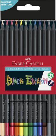 Színes ceruza készlet, háromszögletű, FABER-CASTELL Black Edition, 12 különböző szín (TFC116412)