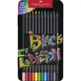   Színes ceruza készlet, háromszögletű, fémdobozban, FABER-CASTELL Black Edition,  12 különböző szín (TFC116413)