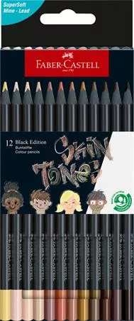 Színes ceruza készlet, háromszögletű, FABER-CASTELL Black Edition,  12 különböző bőrszín (TFC116414)