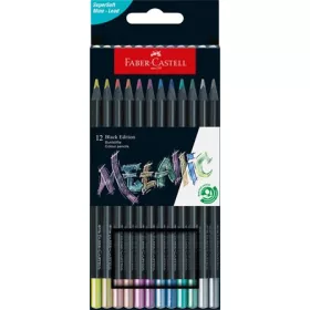   Színes ceruza készlet, háromszögletű, FABER-CASTELL Black Edition,  12 különböző metál szín (TFC116415)