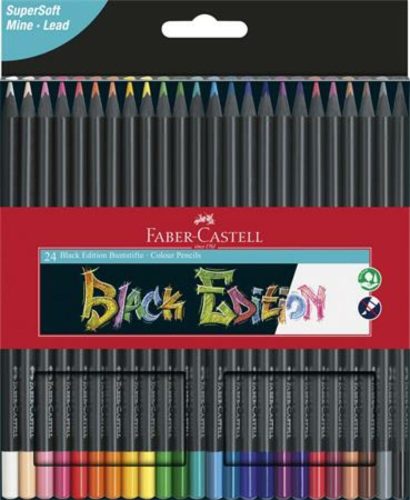 Színes ceruza készlet, háromszögletű, FABER-CASTELL Black Edition,  24 különböző szín (TFC116424)