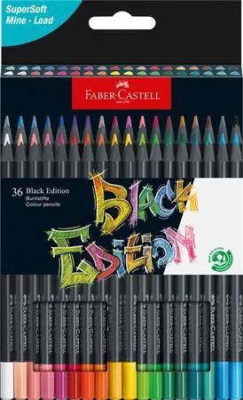 Színes ceruza készlet, háromszögletű, FABER-CASTELL Black Edition,  36 különböző szín (TFC116436)