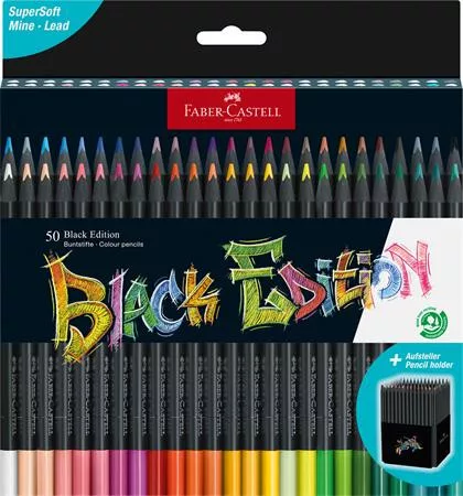 Színes ceruza készlet, háromszögletű, FABER-CASTELL Black Edition,  50 különböző szín (TFC116450)