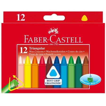 Zsírkréta, háromszögletű, FABER-CASTELL , 12 különböző szín (TFC120010)