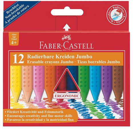 Zsírkréta, háromszögletű, FABER-CASTELL Jumbo Grip, 12 különböző szín (TFC122540)
