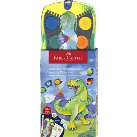   Vízfesték, 12 darabos, összeilleszthető, FABER-CASTELL Dinoszaurusz+1 tubus fehér tempera + dinoszaurusz matrica (TFC125036)