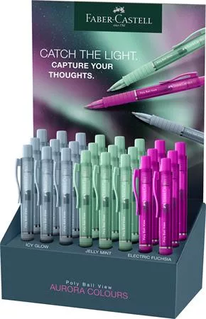 Golyóstoll display, 1 mm, XB, nyomógombos, FABER-CASTELL Poly Ball View Aurora, vegyes színek (TFC145758)