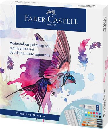 Akvarell festékkészlet, tubusos, kiegészítőkkel, FABER-CASTELL Creative Studio, 12 különböző szín (TFC169618)