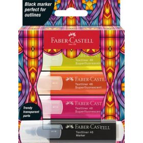   Szövegkiemelő készlet, FABER-CASTELL Glassy, 3 különböző neon szín + fekete (TFC254693)