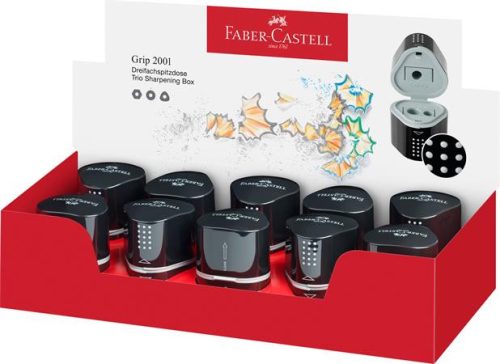 Hegyező display, háromlyukú, tartályos, FABER-CASTELL Grip 2001 Trio, fekete (TFC283899)