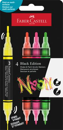 Dekormarker készlet, 1,0/3,0 mm, kétvégű, akril, FABER-CASTELL Shake&Paint, 4 különböző neon szín (TFC285505)