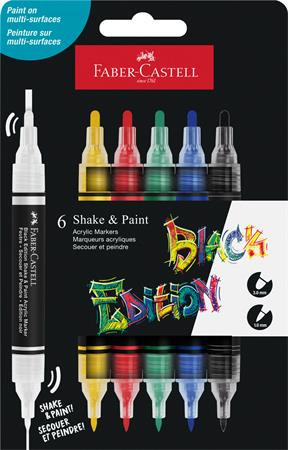 Dekormarker készlet, 1,0/3,0 mm, kétvégű, akril, FABER-CASTELL Shake&Paint, 6 különböző szín (TFC285507)