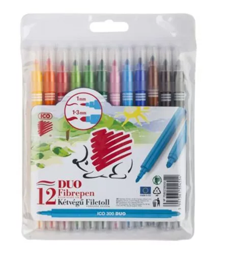 Filctoll készlet, 1/3 mm, kétvégű, ICO Süni 300 DUO, 12 különböző szín (TIC300D12)