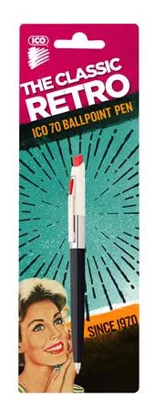 Golyóstoll, 0,8 mm, nyomógombos, vegyes színű tolltest, ICO 70, kék (TIC70BL)
