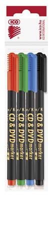 Alkoholos marker készlet, CD/DVD, 0,5 mm, ICO, 4 különböző szín (TICCDV4)