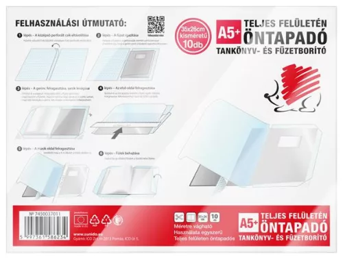 Öntapadó füzet- és könyvborító, A5, víztiszta, öntapadó, ICO Süni (TICKBA5T)