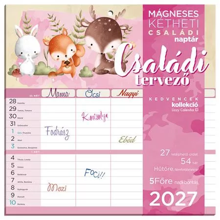 Falinaptár, mágneses, kétheti, 22x22 cm, LIZZYCALENDAR Családi tervező (TICLCFNMCS)