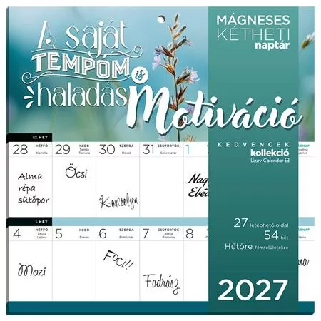 Falinaptár, mágneses, kétheti, 22x22 cm, LIZZYCALENDAR Motiváció (TICLCFNMMO)