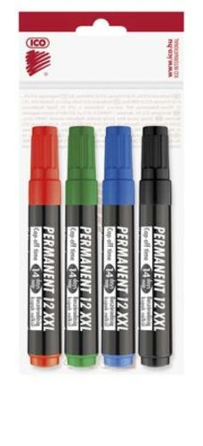 Alkoholos marker készlet, 1-4 mm, vágott, ICO Permanent 12 XXL, 4 különböző szín (TICP12XV4)