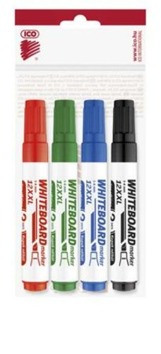 Tábla- és flipchart marker készlet, 1-4 mm, vágott, ICO Plan 12 XXL, 4 különböző szín (TICPL12XV4)
