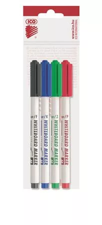 Tábla- és flipchart marker készlet, 1-1,5 mm, kúpos, ICO Slim M, 4 különböző szín (TICPLSZ4)