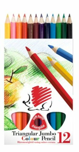 Színes ceruza készlet, háromszögletű, vastag, ICO Süni, 12 különböző szín (TICSUH12)