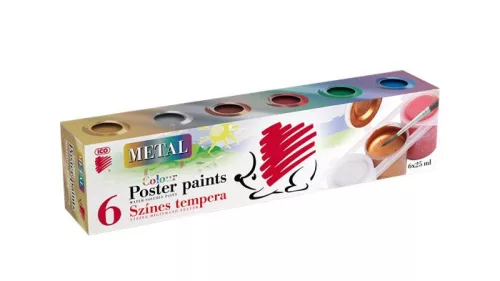 Tempera készlet, tégelyes, ICO Süni, 6 különböző metal szín (TICSUTEM6M)