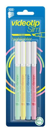 Szövegkiemelő készlet, 1-3 mm, ICO Videotip Slim, 4 különböző pasztell szín (TICTVP4)
